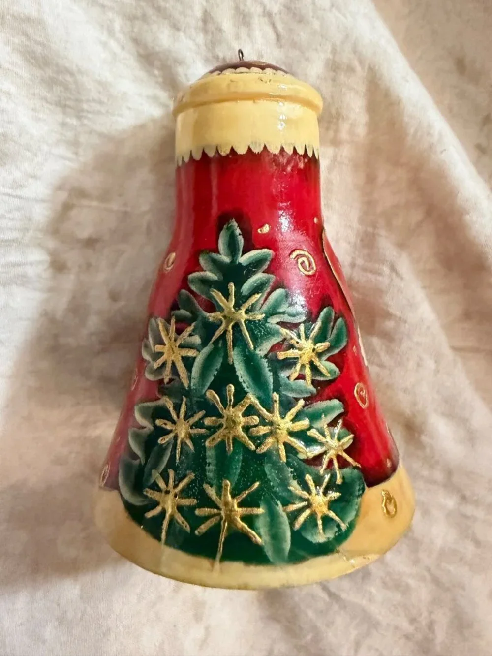 Puccha Hand-Painted  Santa Claus Bell Ornament With Reindeer & Christmas Tree